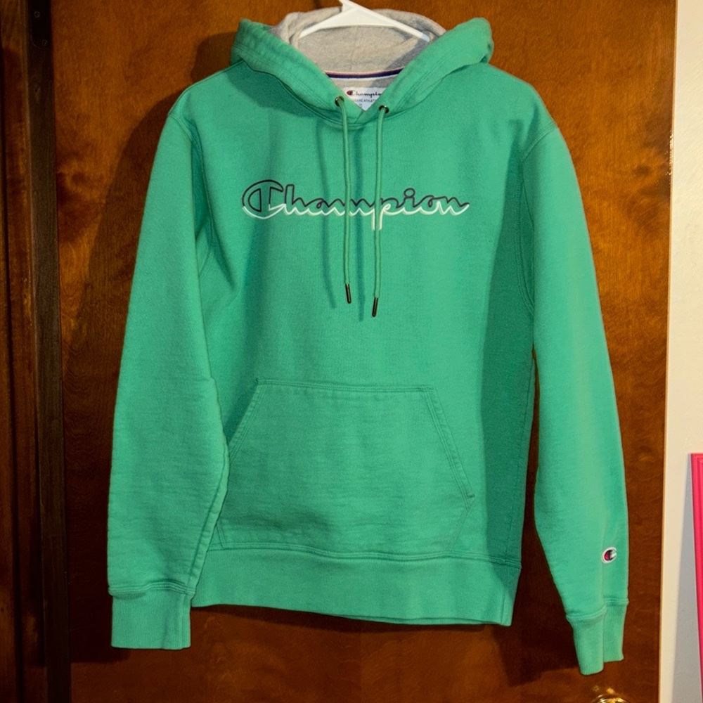 Champion hoodie green hoodie with purple and white Champion logo
